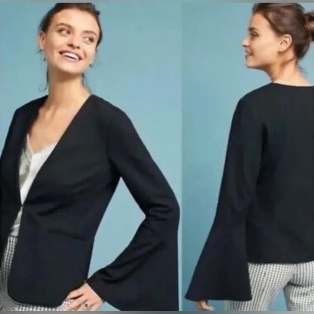 Anthropologie Cartonnier Black Tailored Bell Sleeve Professional Blazer Size S